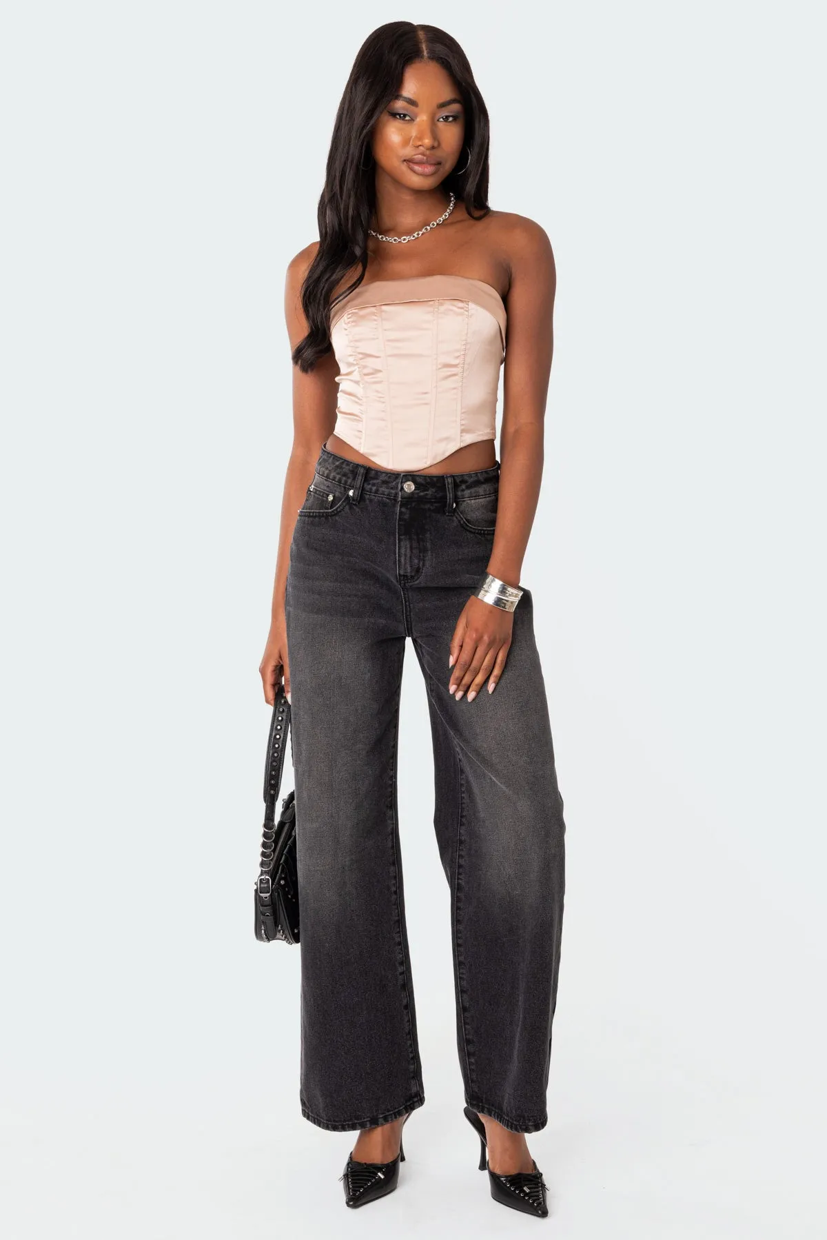 Fold Over Satin Lace Up Corset sold by Edikted product image thumbnail 4