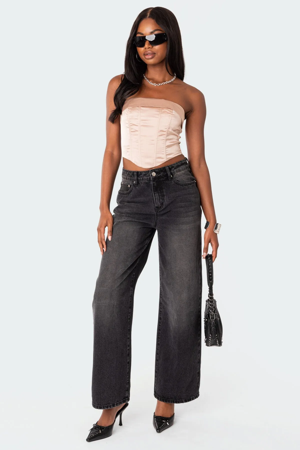 Fold Over Satin Lace Up Corset sold by Edikted product image thumbnail 2