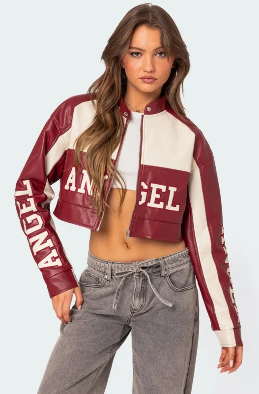 Farah Cropped Faux Leather Jacket sold by Edikted