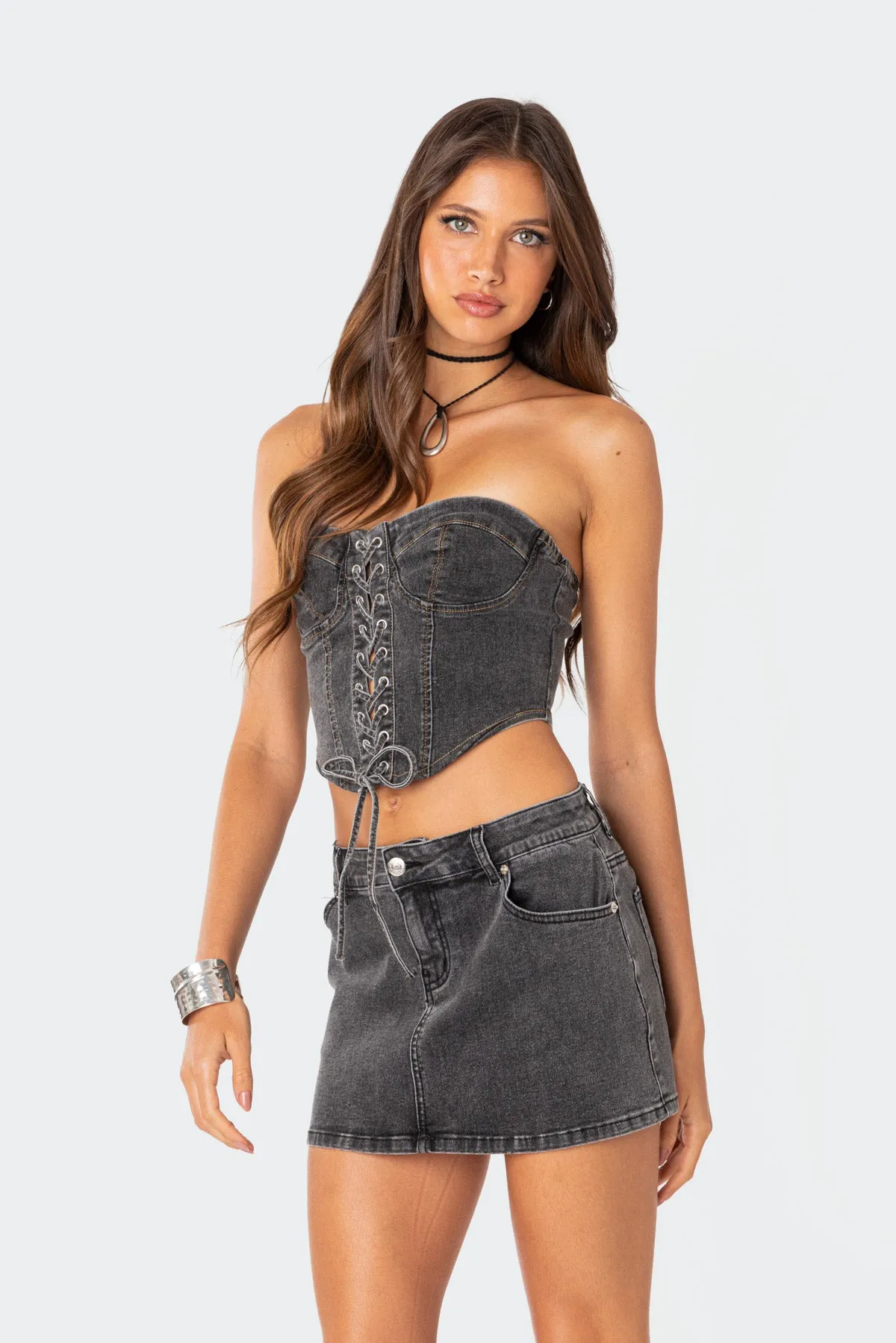 Waverly Denim Lace Up Corset sold by Edikted product image thumbnail 4