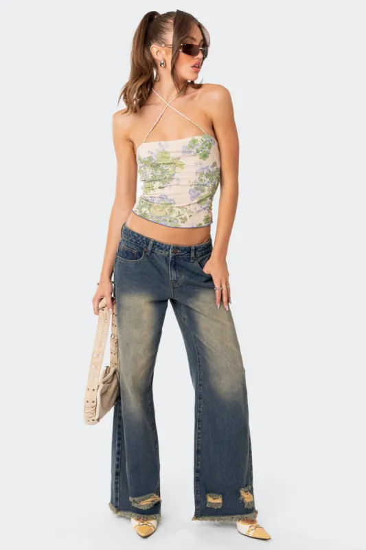 Orbit Washed Low Rise Jeans sold by Edikted