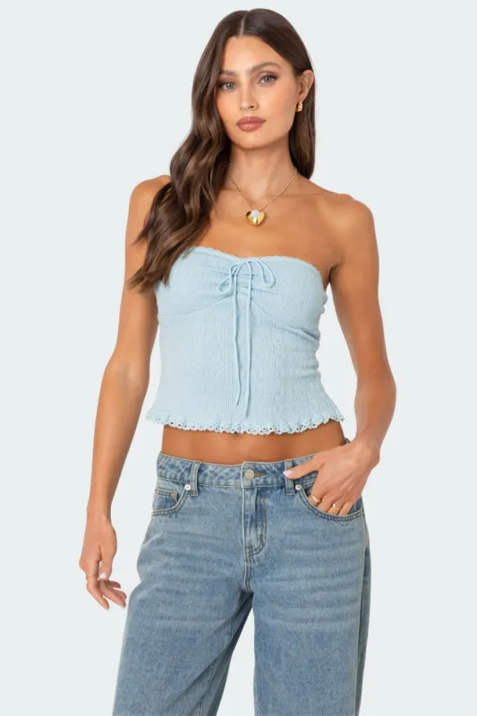 Lacey Knit Tube Top sold by Edikted