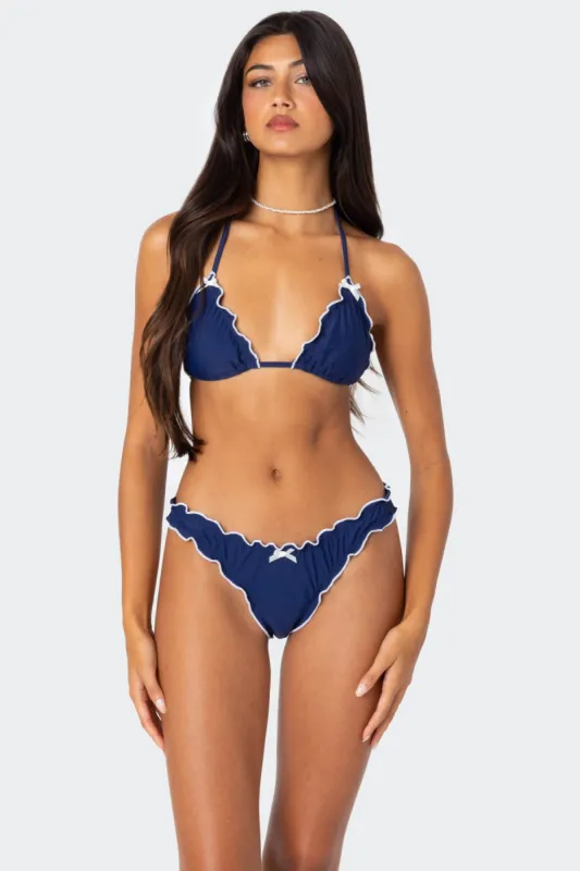 Golden Ruffle Edge Triangle Bikini Top sold by Edikted