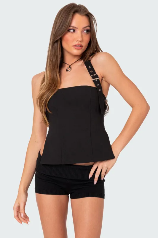 Buckle Strap Open Back Top sold by Edikted