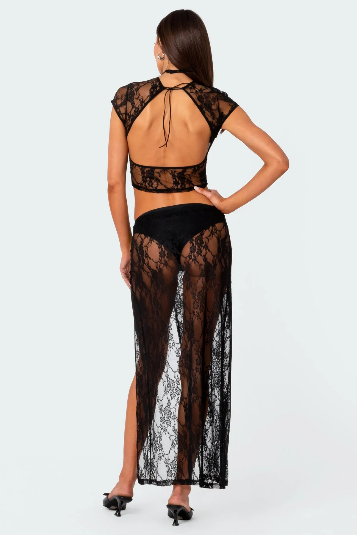 Aura Open Back Sheer Lace Crop Top sold by Edikted product image thumbnail 5