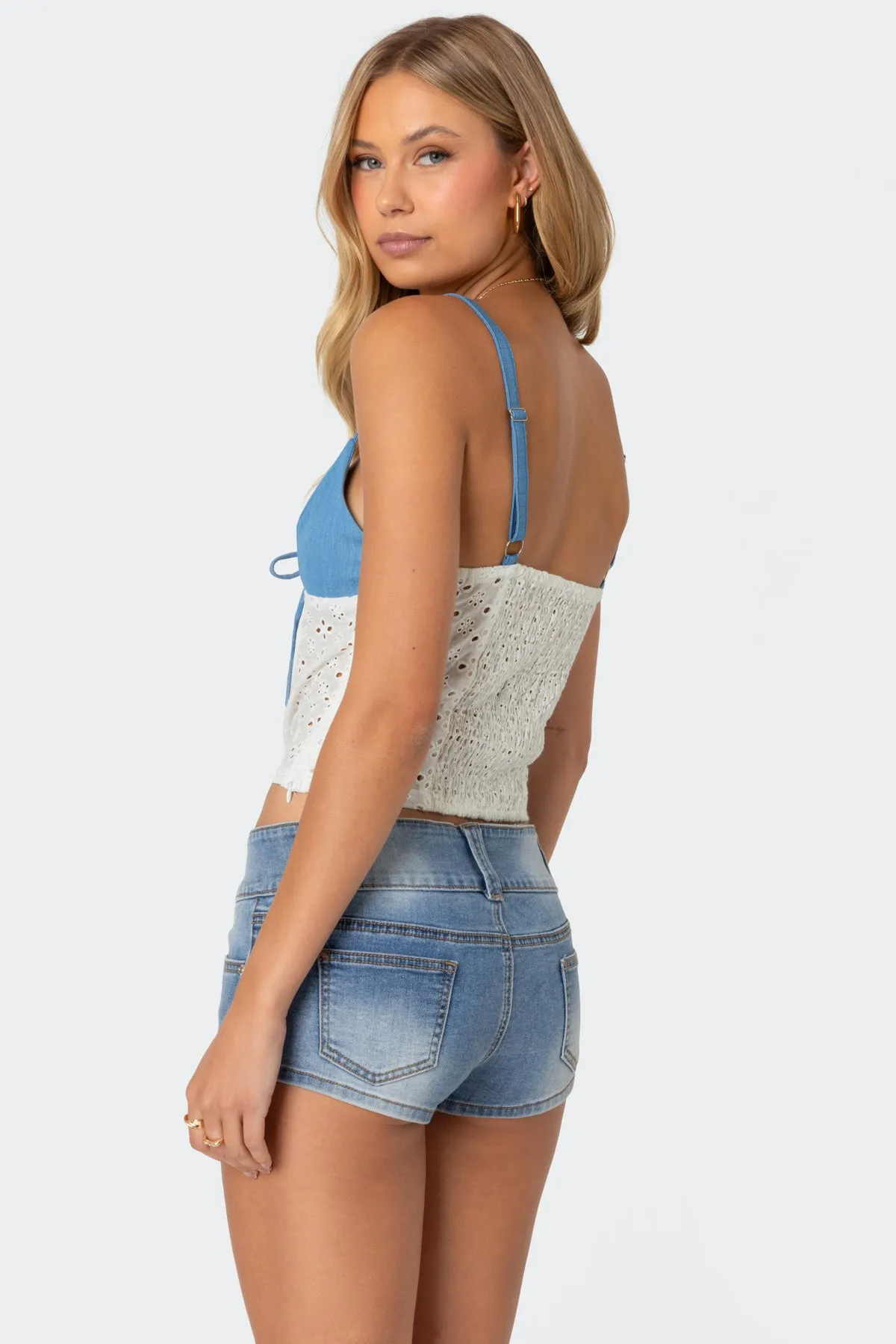 Denim & Eyelet Tank Top sold by Edikted product image thumbnail 5