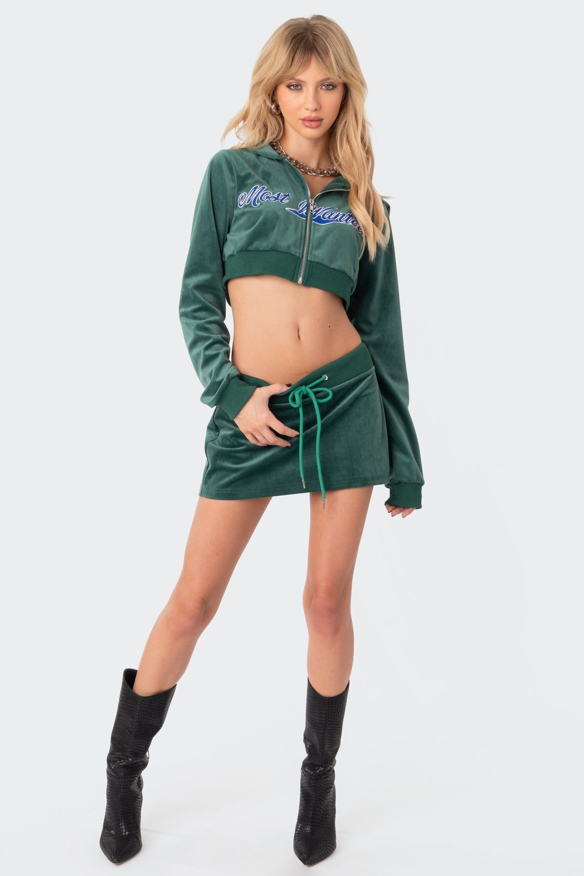 Viola Velour Mini Skirt sold by Edikted