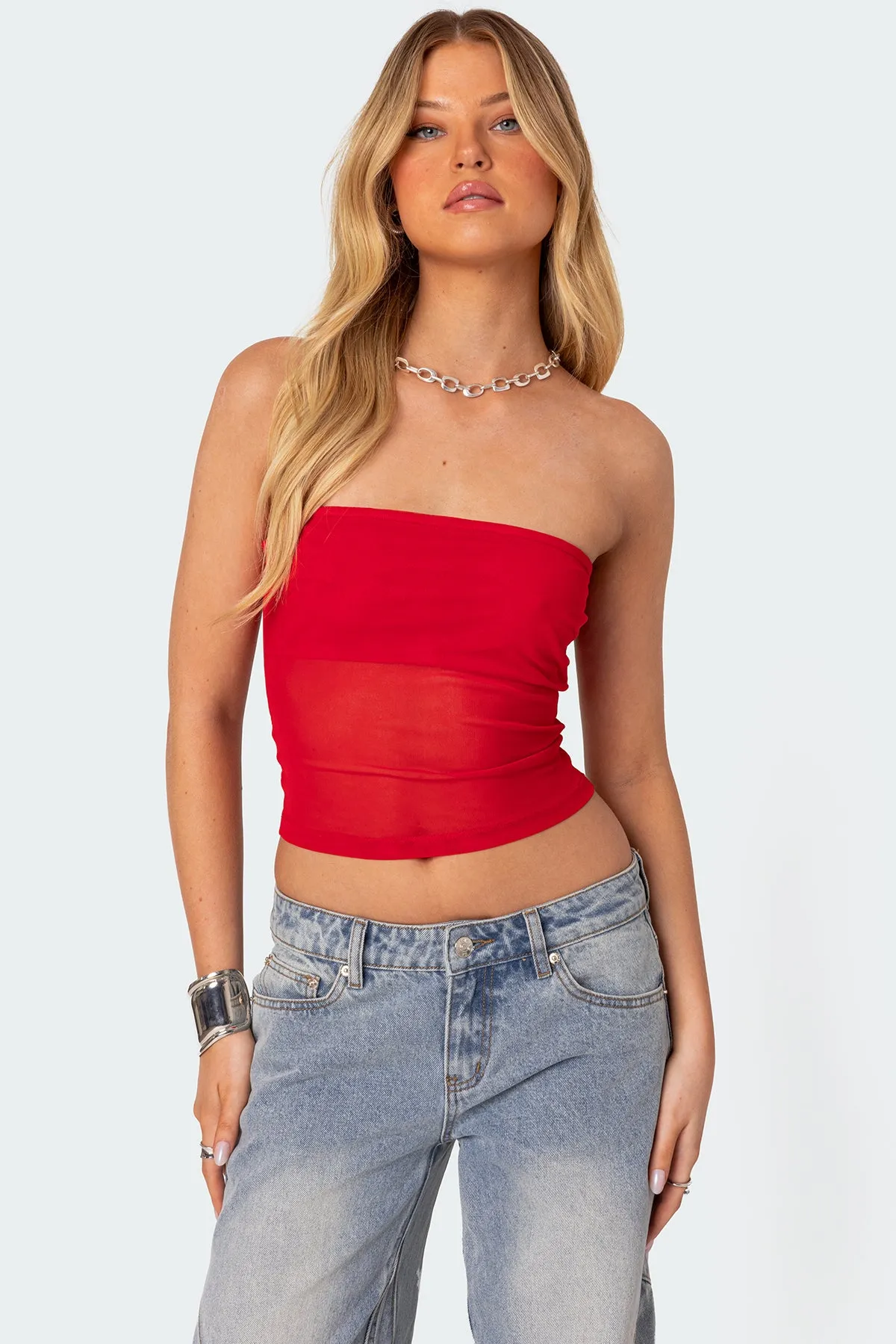 Celestia Sheer Mesh Tube Top sold by Edikted