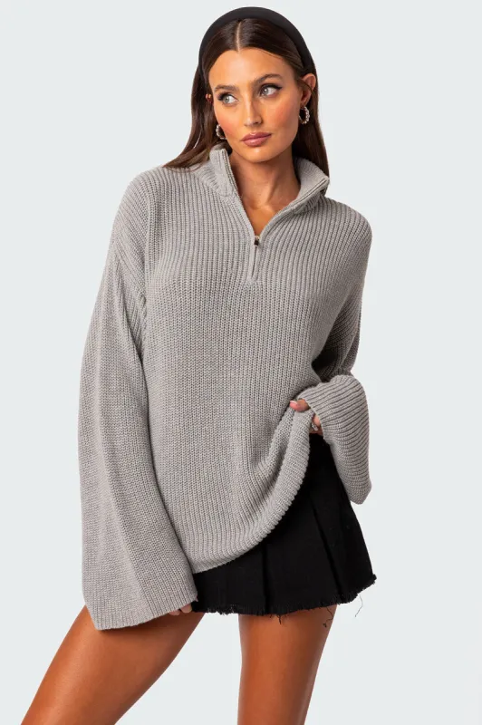 Amour High Neck Oversized Zip Sweater sold by Edikted
