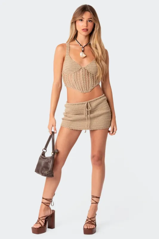Baeside Crochet Mini Skirt sold by Edikted