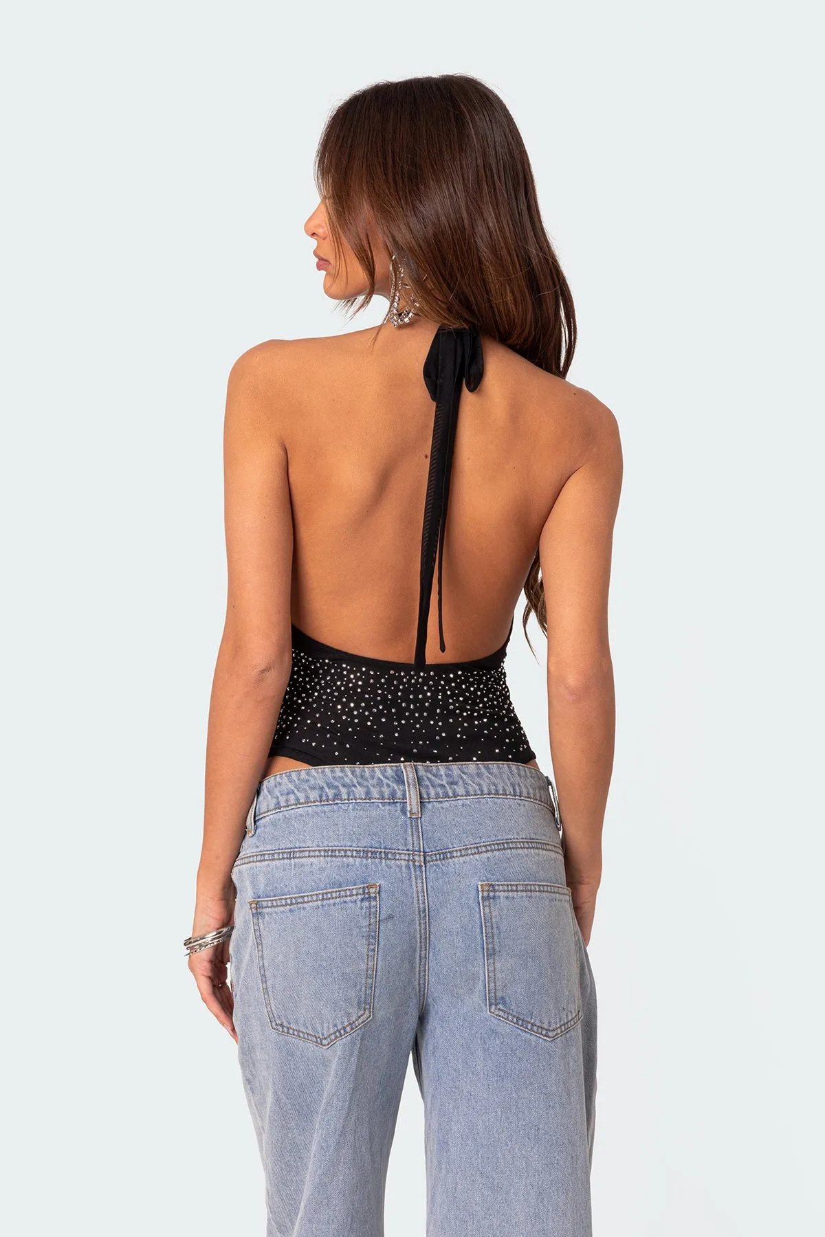 Open Back Mesh Rhinestone Bodysuit sold by Edikted product image thumbnail 4