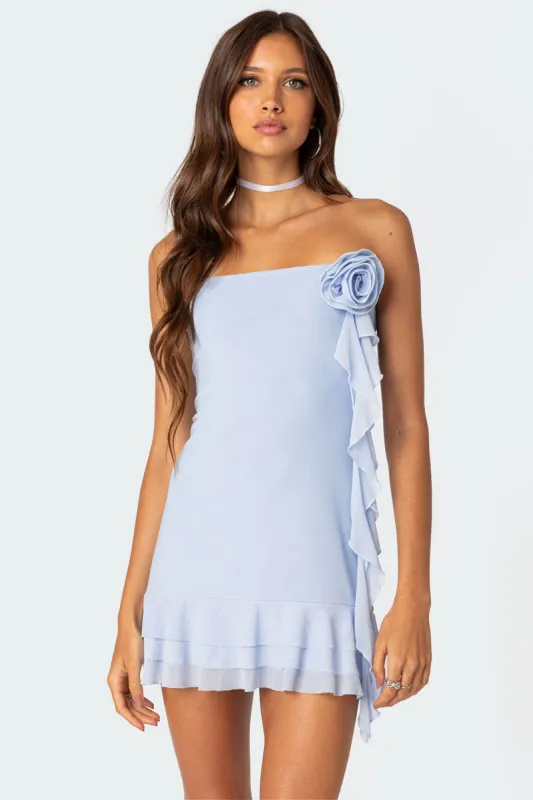 Thalia Flower Pin Ruffle Mini Dress made by Edikted