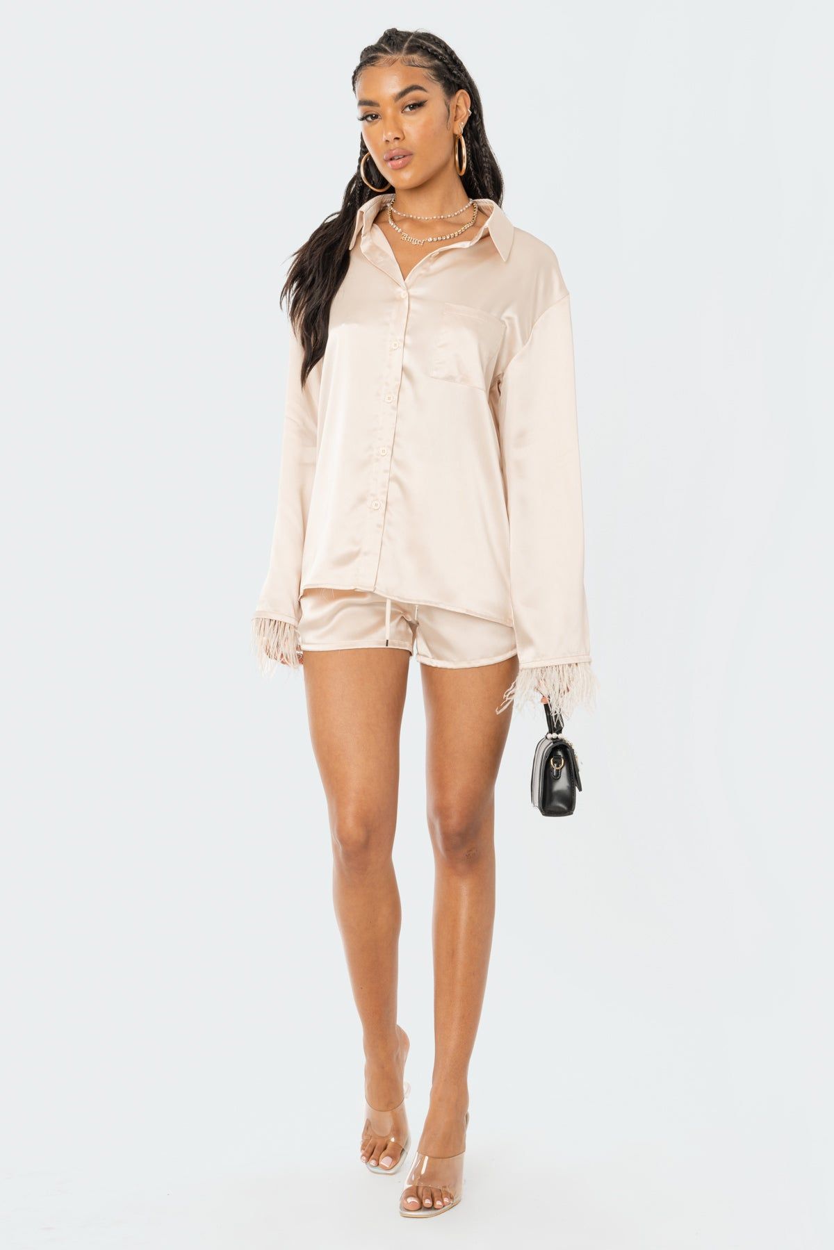 Dreamy Feathered Satin Shirt sold by Edikted product image thumbnail 3