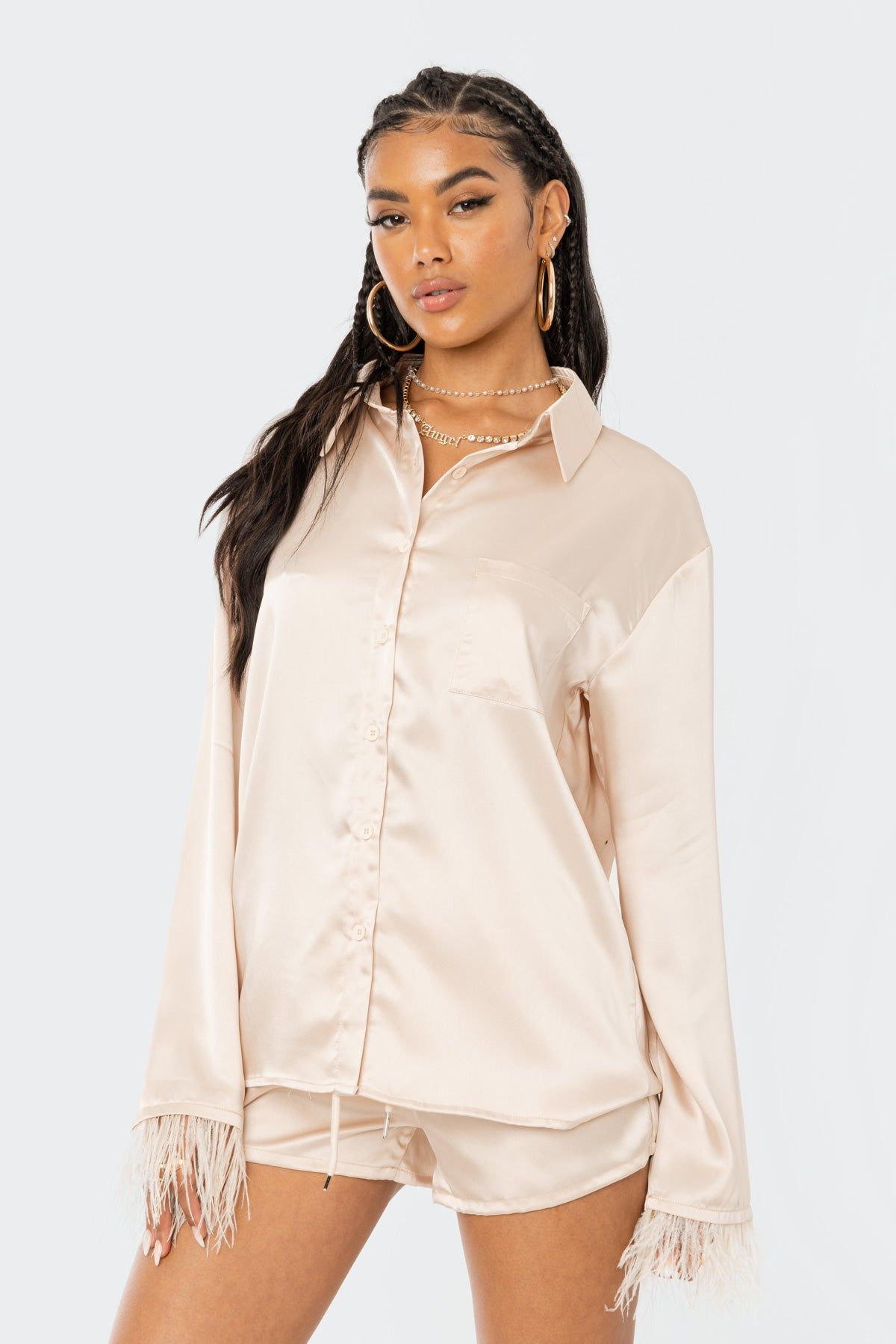 Dreamy Feathered Satin Shirt sold by Edikted product image thumbnail 6