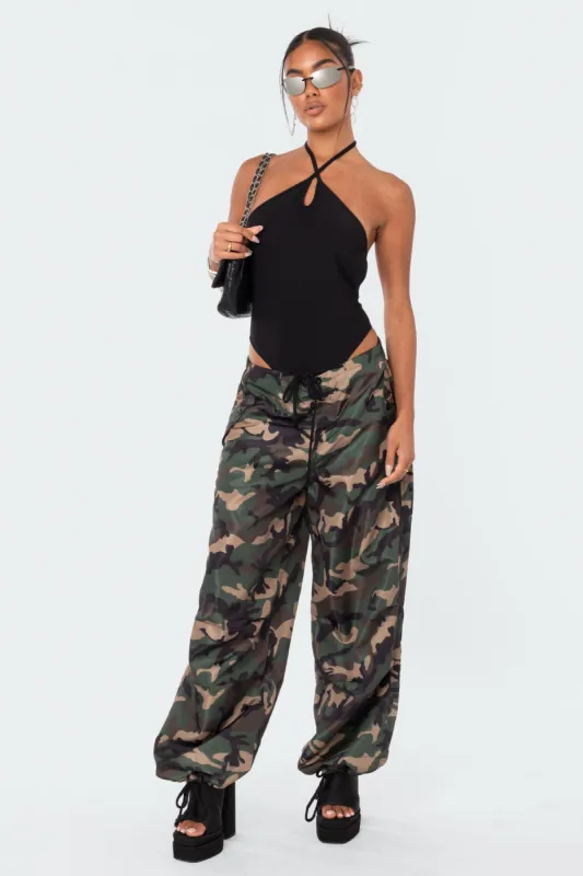 Camo Nylon Cargo Pants sold by Edikted