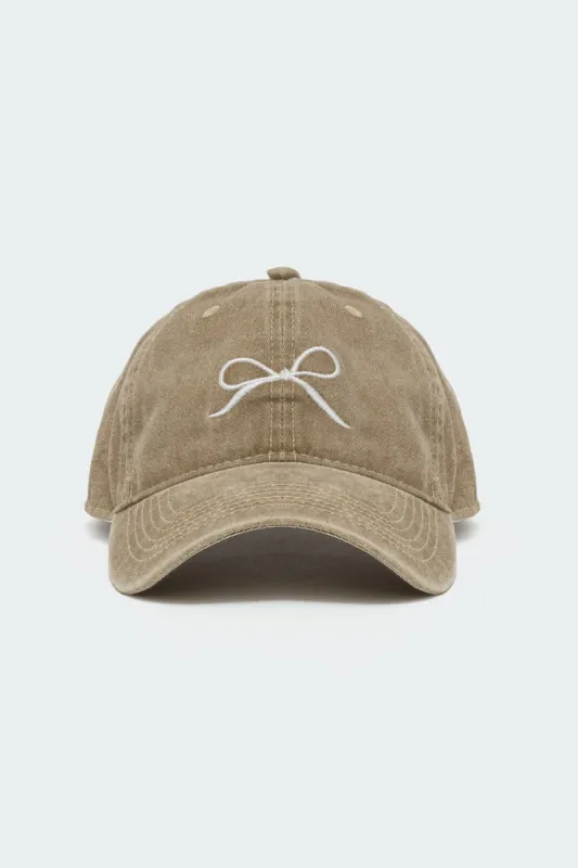 Embroidered Bow Washed Baseball Cap sold by Edikted