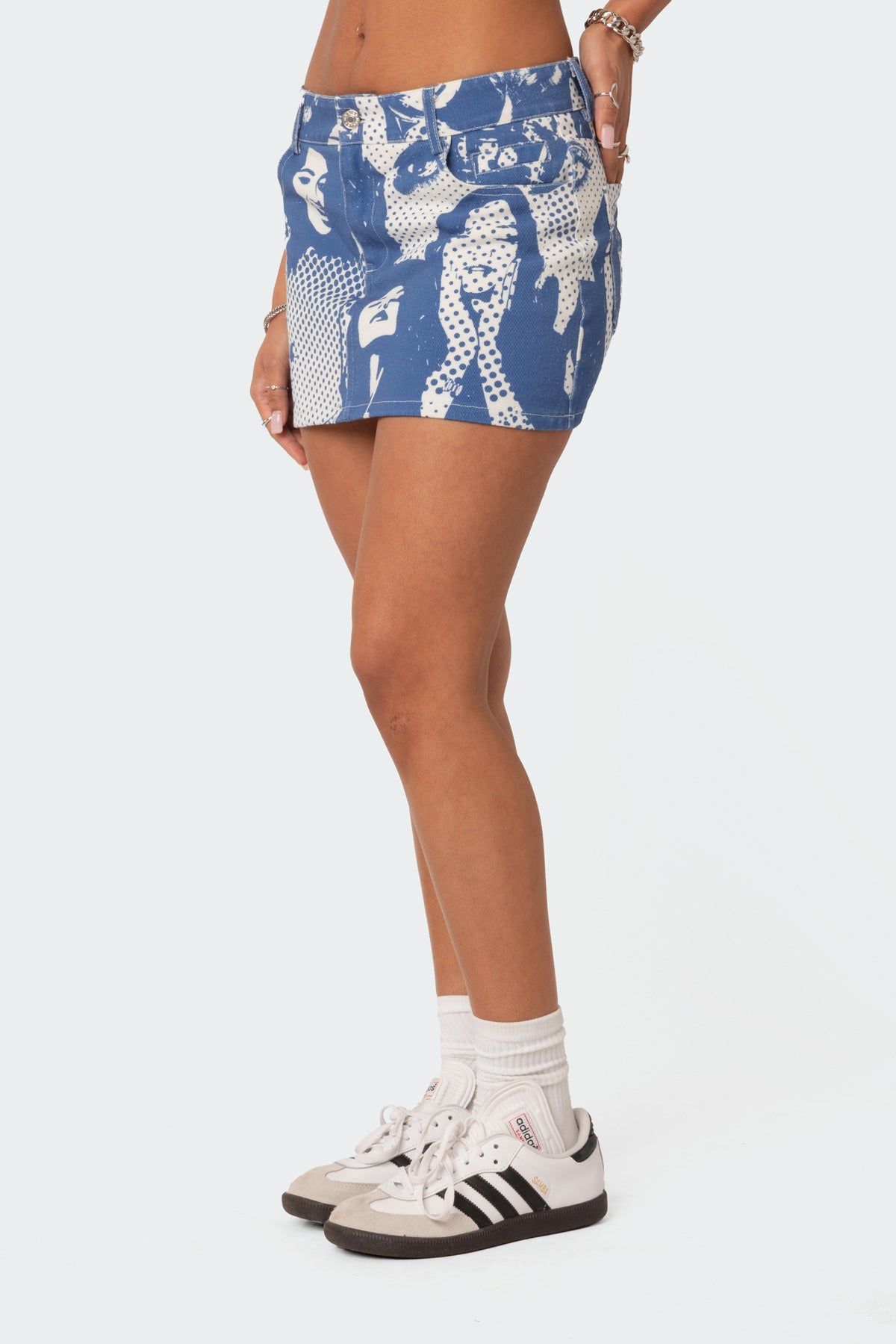 Face It Low Rise Printed Denim Mini Skirt sold by Edikted product image thumbnail 4
