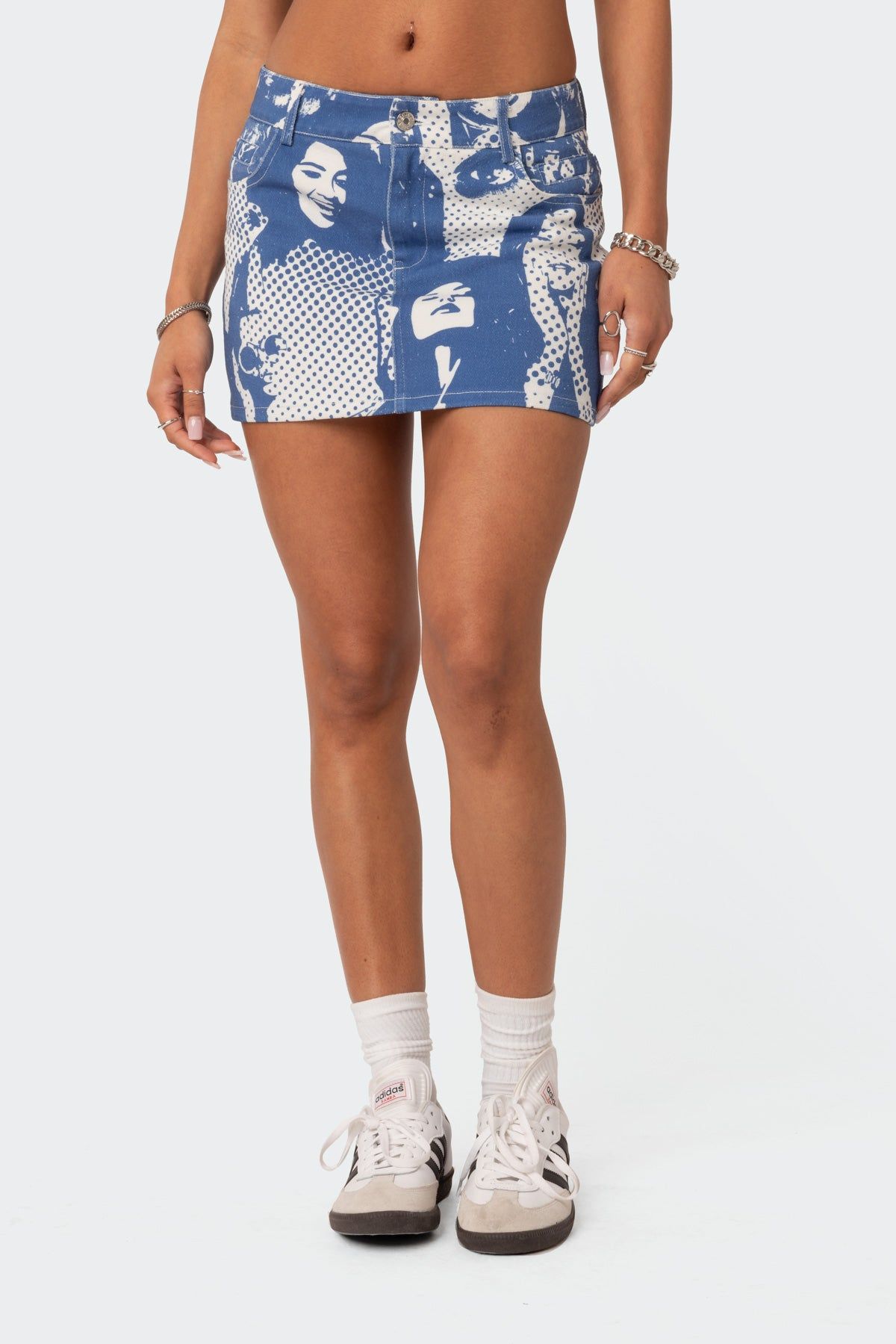 Face It Low Rise Printed Denim Mini Skirt sold by Edikted product image thumbnail 2