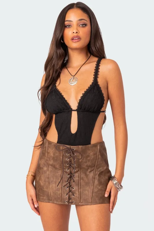 Textured Cut Out Bodysuit made by Edikted