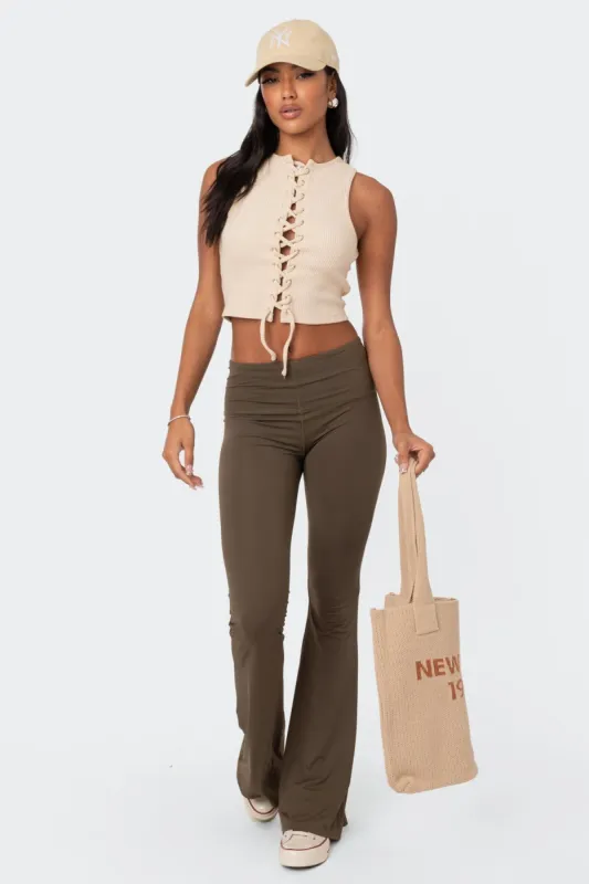 Zoe Ribbed Lace-Up Crop Top sold by Edikted