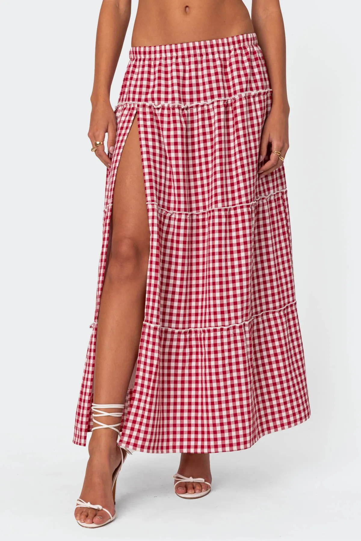 Gingham Side Slit Tiered Maxi Skirt sold by Edikted product image thumbnail 2