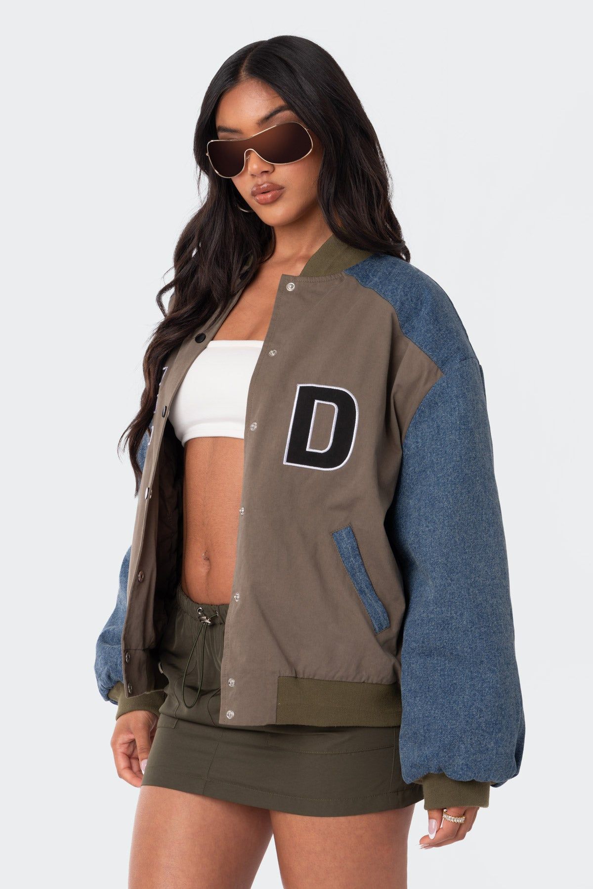 Oversized Denim Sleeves Bomber Jacket sold by Edikted product image thumbnail 3