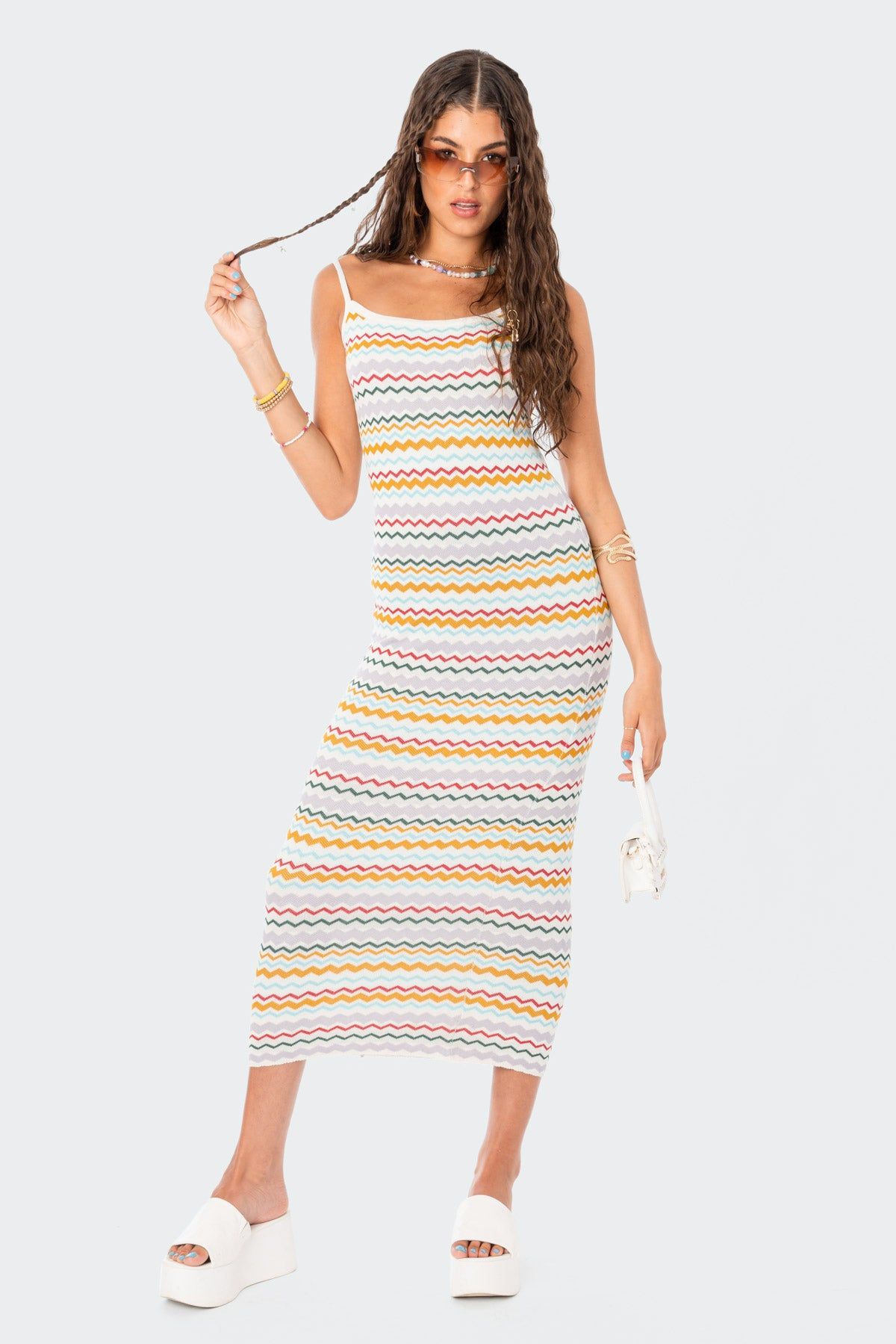 Striped Knitted Maxi Dress sold by Edikted