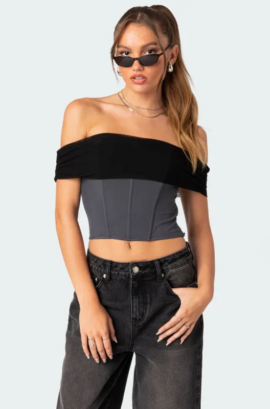Fold Over Mesh Corset sold by Edikted