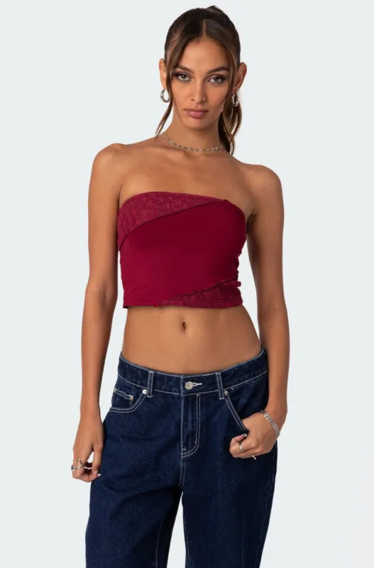 Lace Patchwork Tube Top sold by Edikted