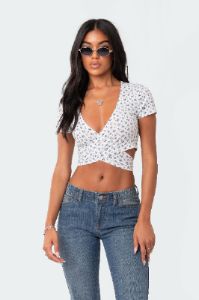 Floral Wrap Crop Top sold by Edikted