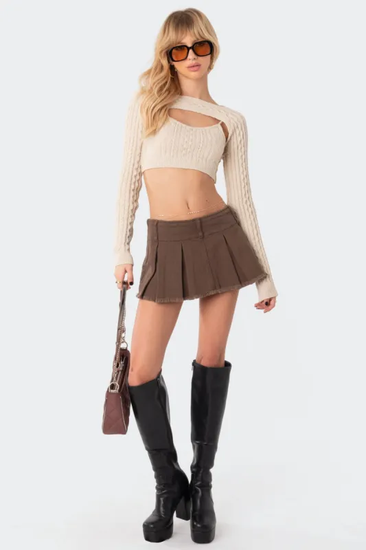 Washed Denim Pleated Micro Skort sold by Edikted