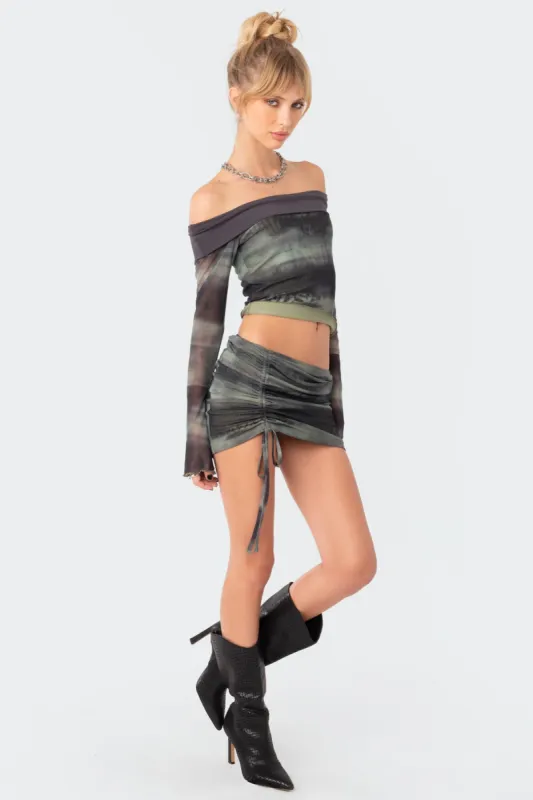 Terah Drawstring Mesh Mini Skirt sold by Edikted