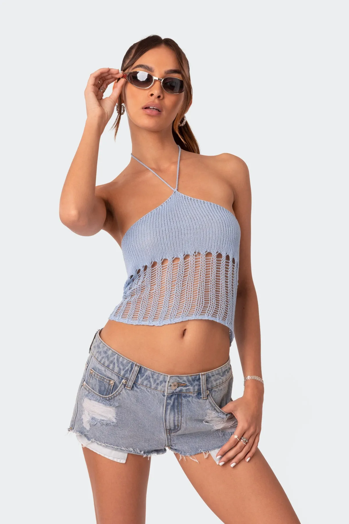 Crochet Halter Crop Top sold by Edikted product image thumbnail 3