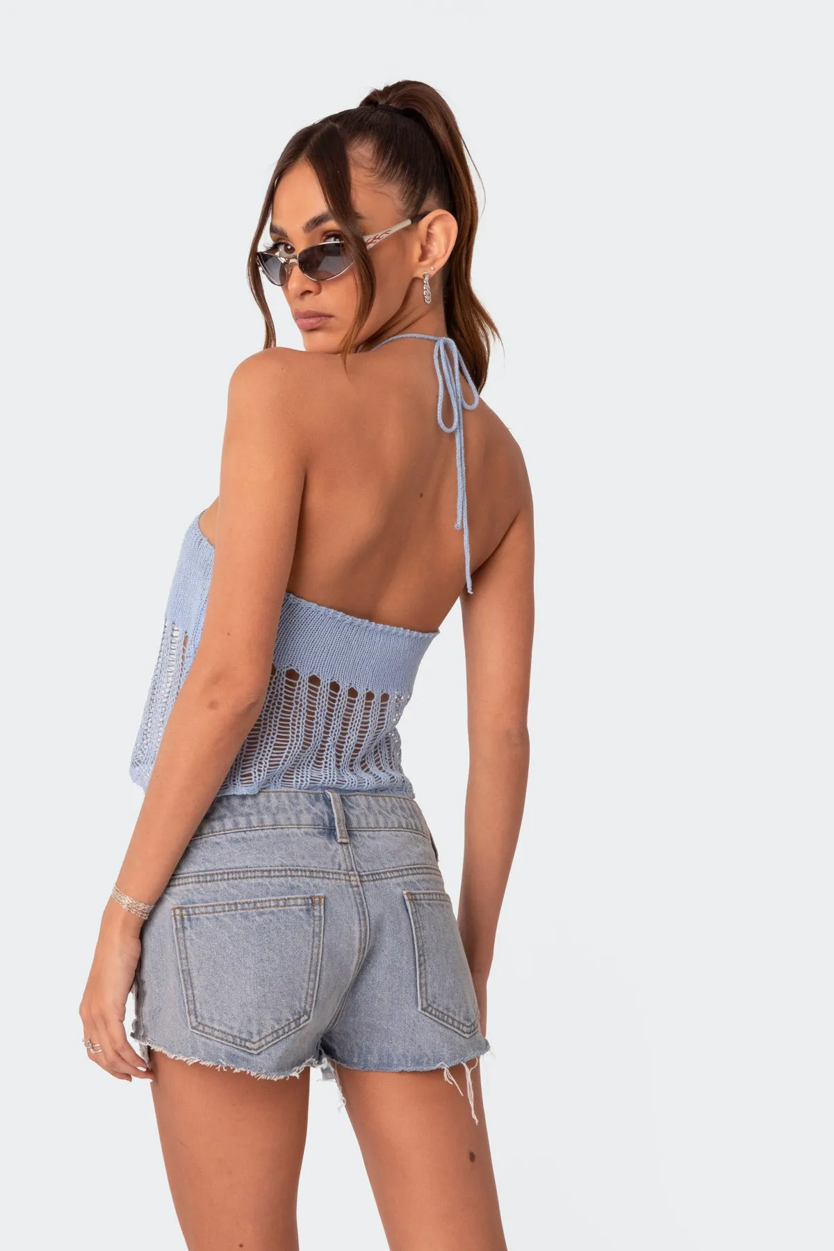 Crochet Halter Crop Top sold by Edikted product image thumbnail 4