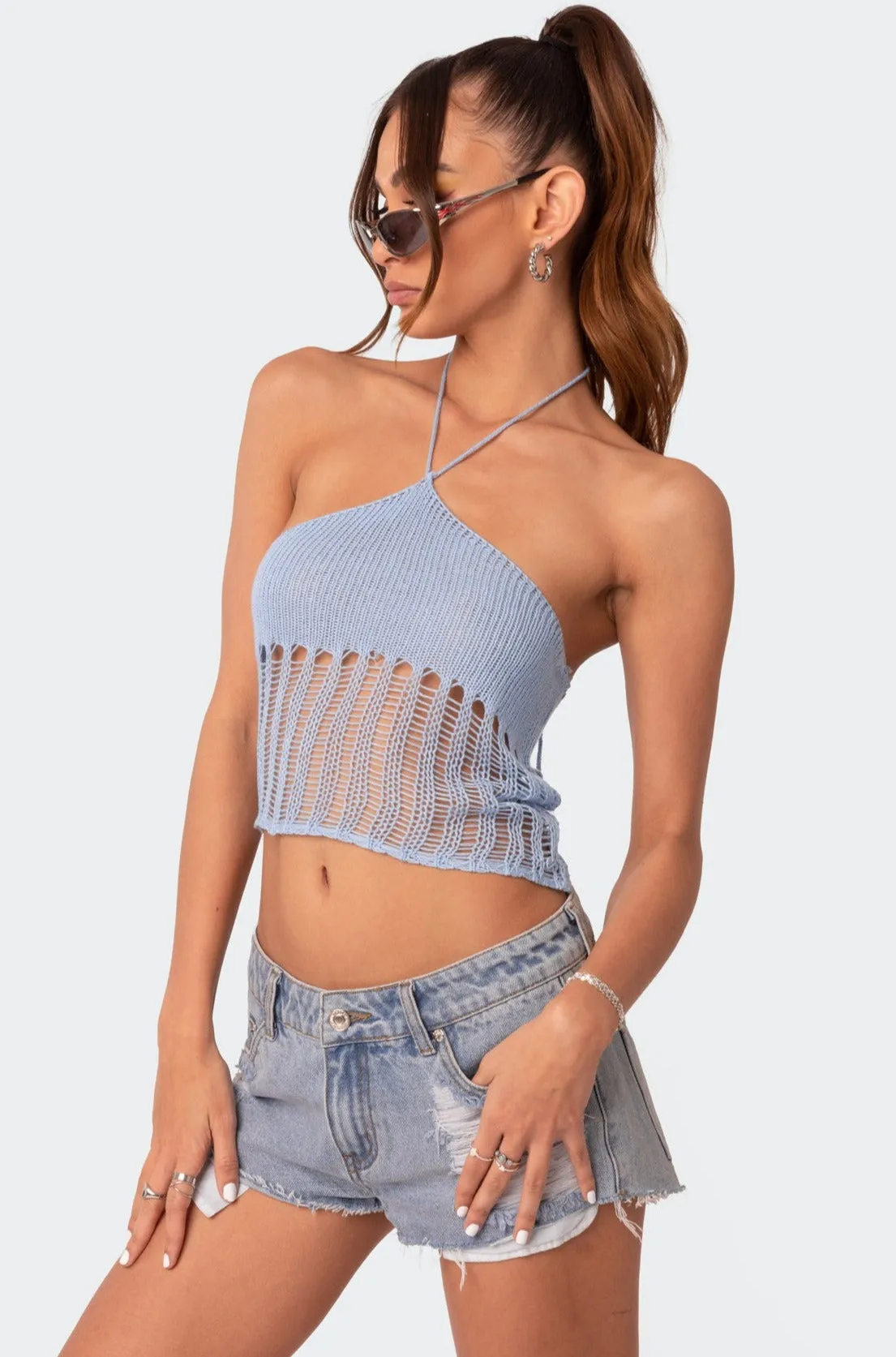 Crochet Halter Crop Top sold by Edikted