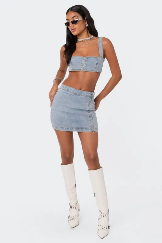 Rylee Denim Stretch Skirt sold by Edikted