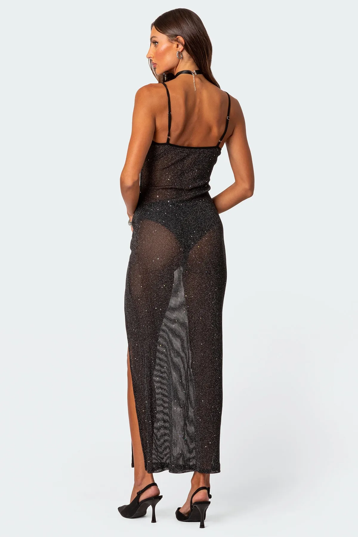 Sheer Micro Sequin Slitted Maxi Dress sold by Edikted product image thumbnail 3