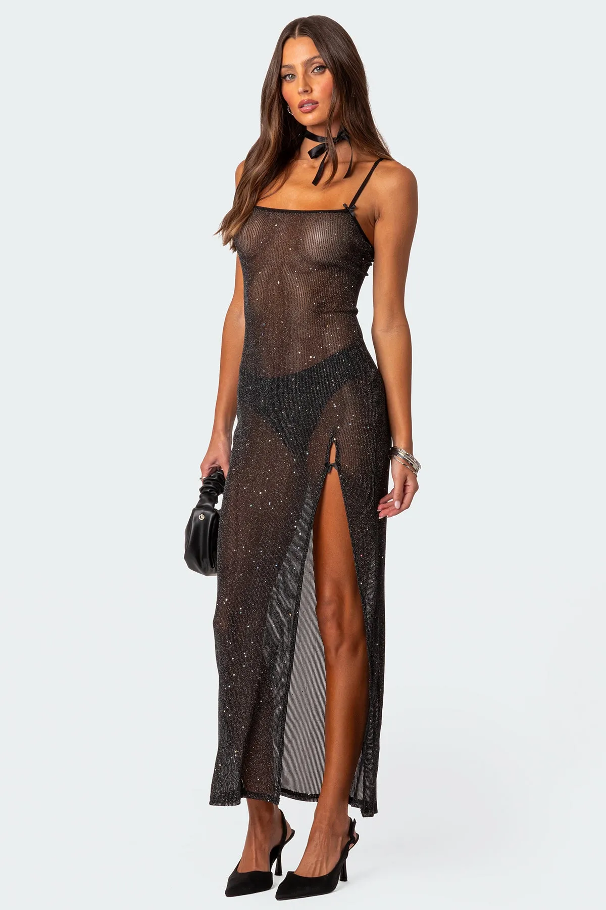 Sheer Micro Sequin Slitted Maxi Dress sold by Edikted product image thumbnail 2