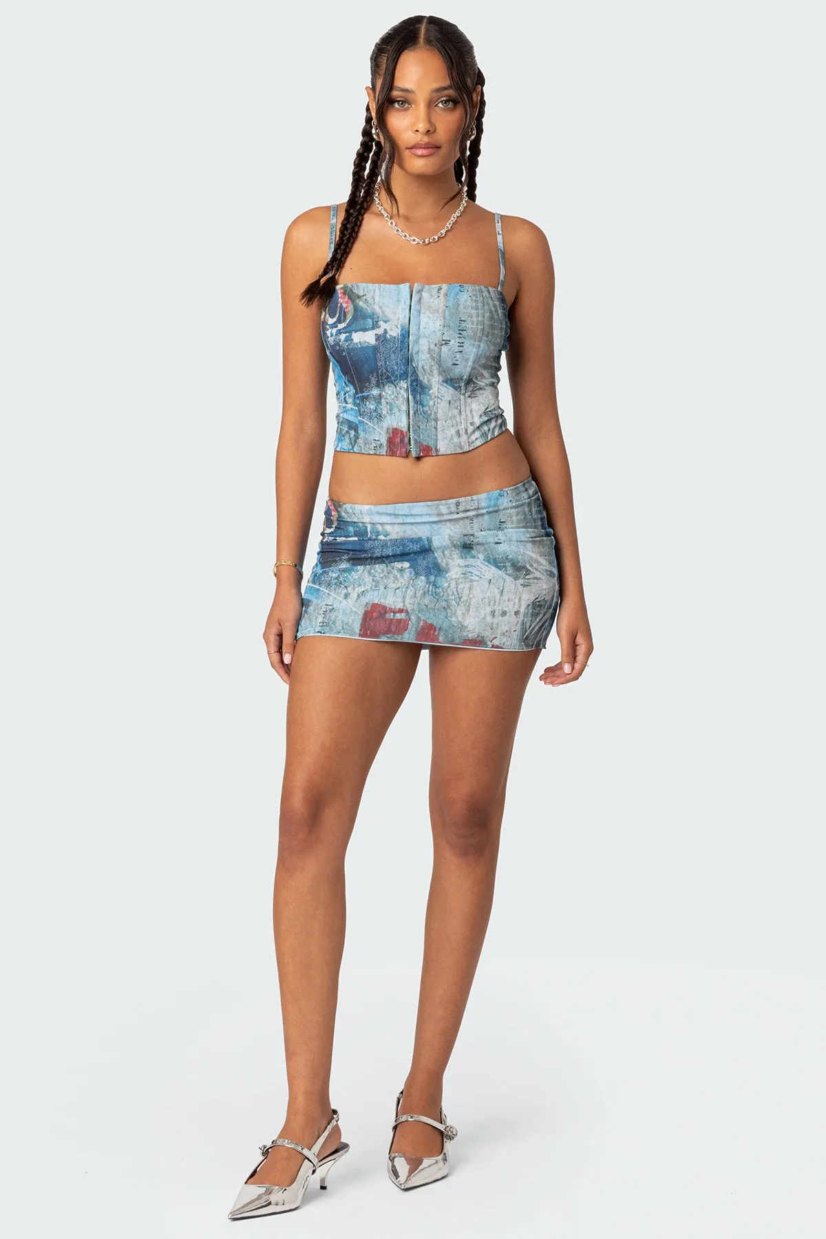 Love Letter Printed Mesh Mini Skirt sold by Edikted product image thumbnail 5