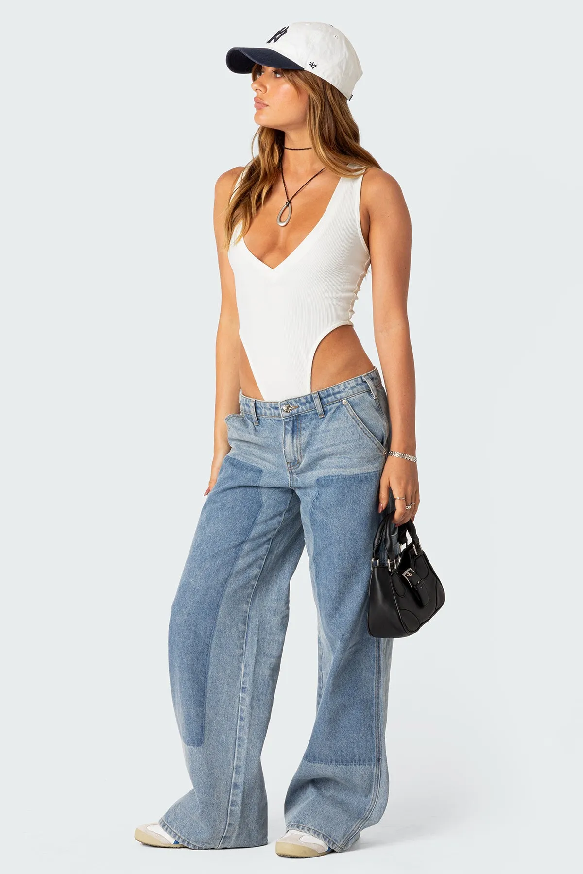 High Cut Ribbed V Neck Bodysuit sold by Edikted product image thumbnail 2
