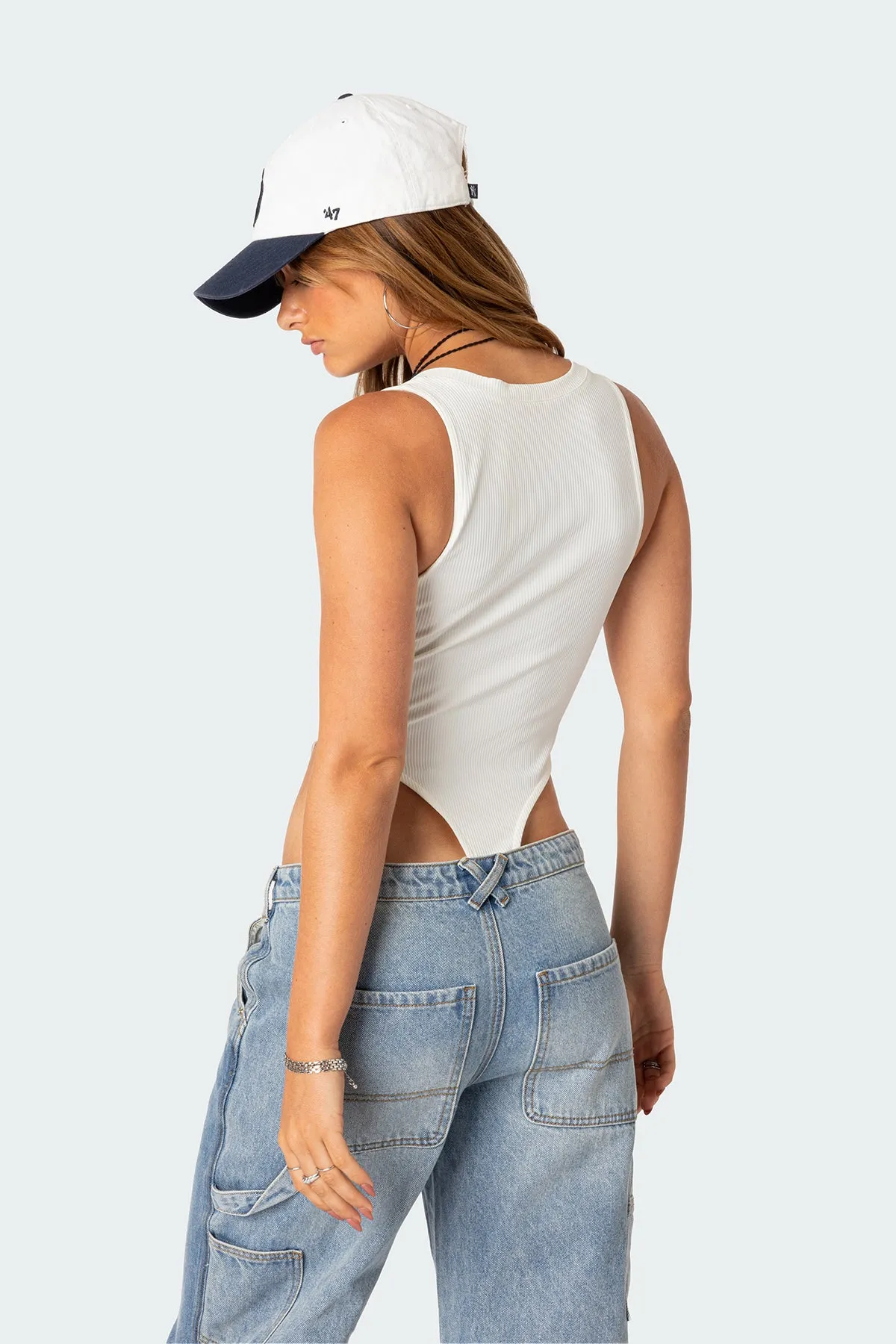 High Cut Ribbed V Neck Bodysuit sold by Edikted product image thumbnail 4