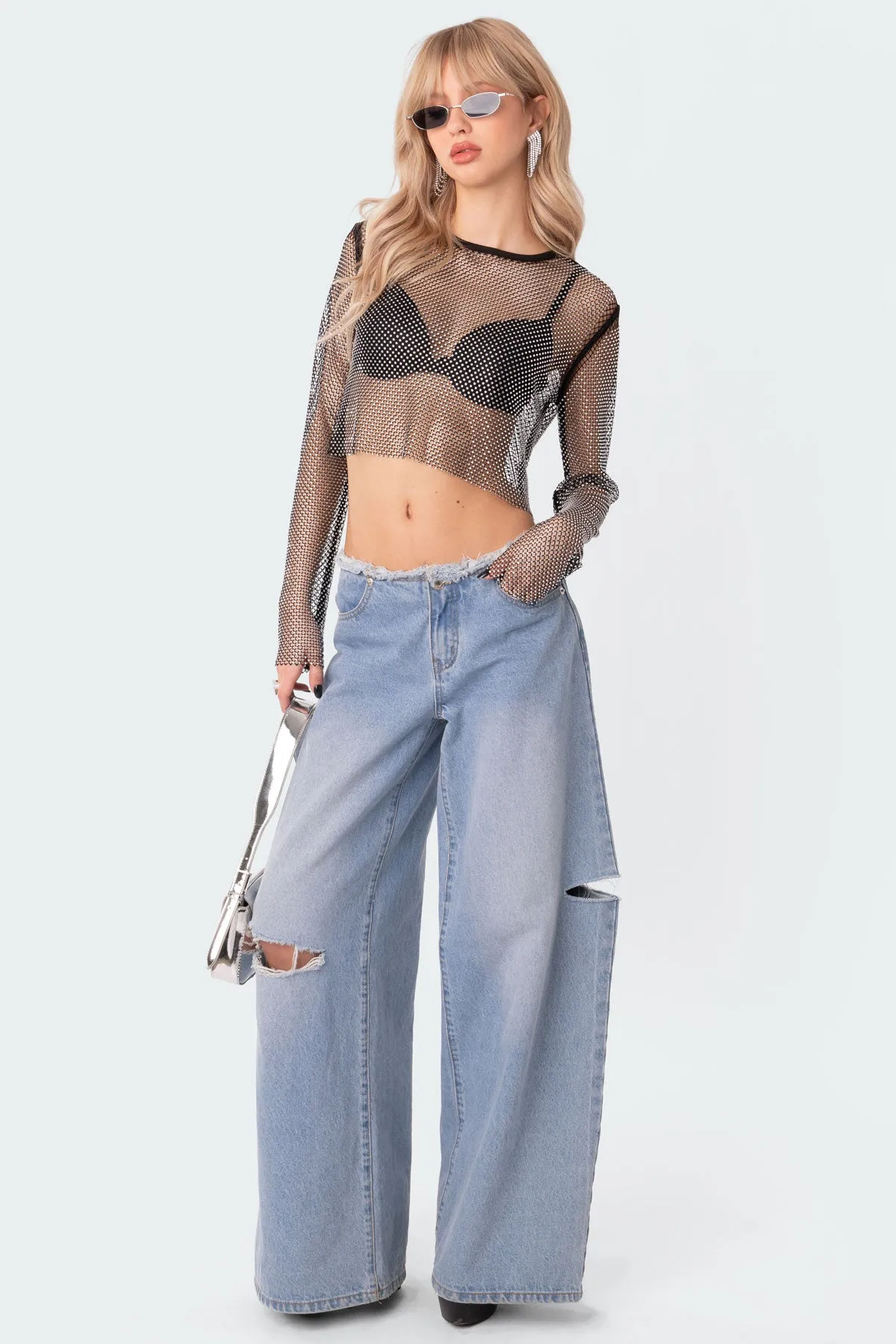 Rhinestone Fishnet Crop Top sold by Edikted product image thumbnail 2