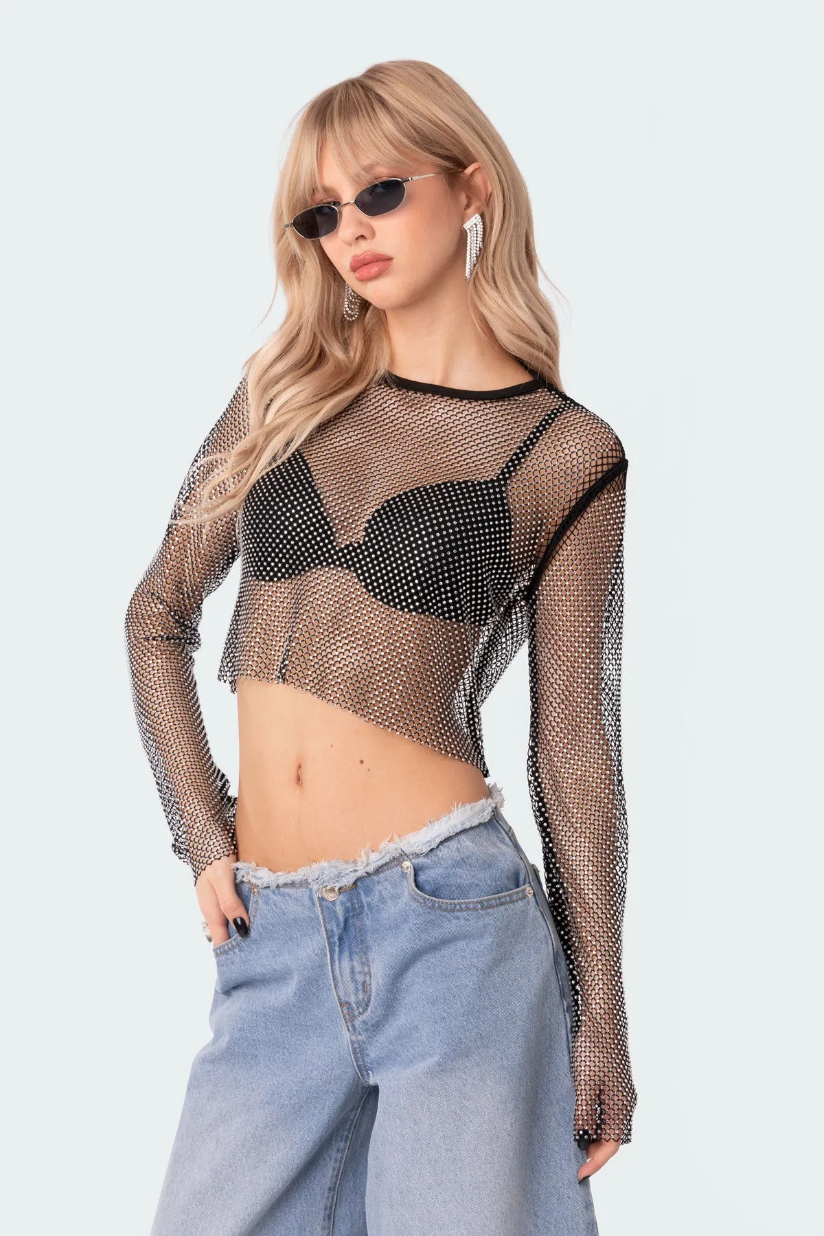Rhinestone Fishnet Crop Top sold by Edikted product image thumbnail 3