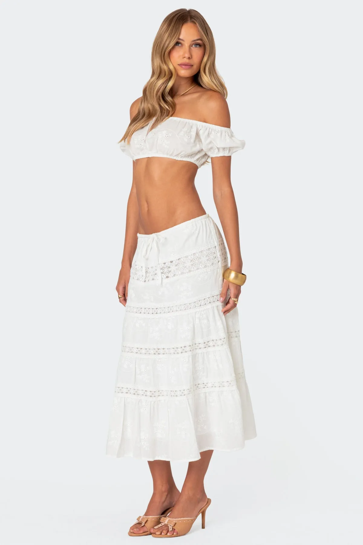 Skye Off Shoulder Eyelet Crop Top sold by Edikted product image thumbnail 3