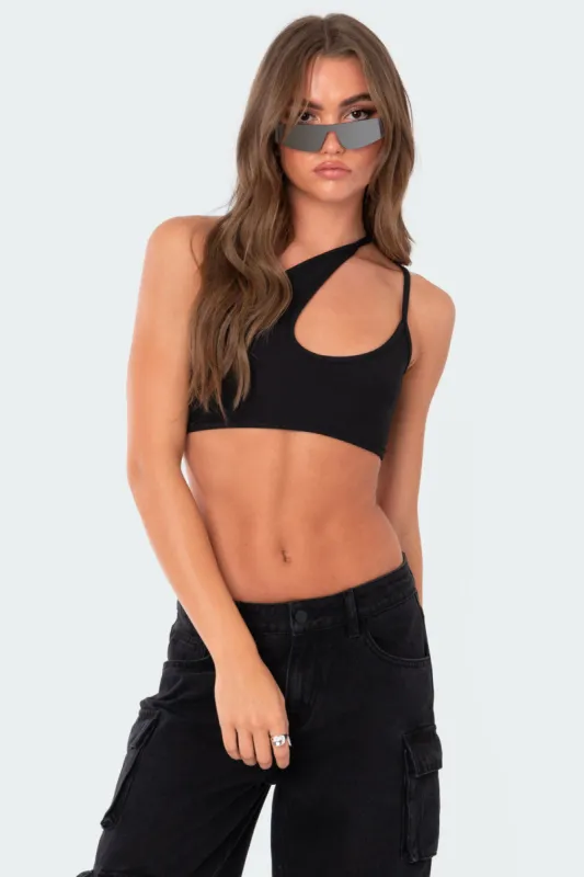 Asymmetrical Ribbed Cut Out Crop Top sold by Edikted