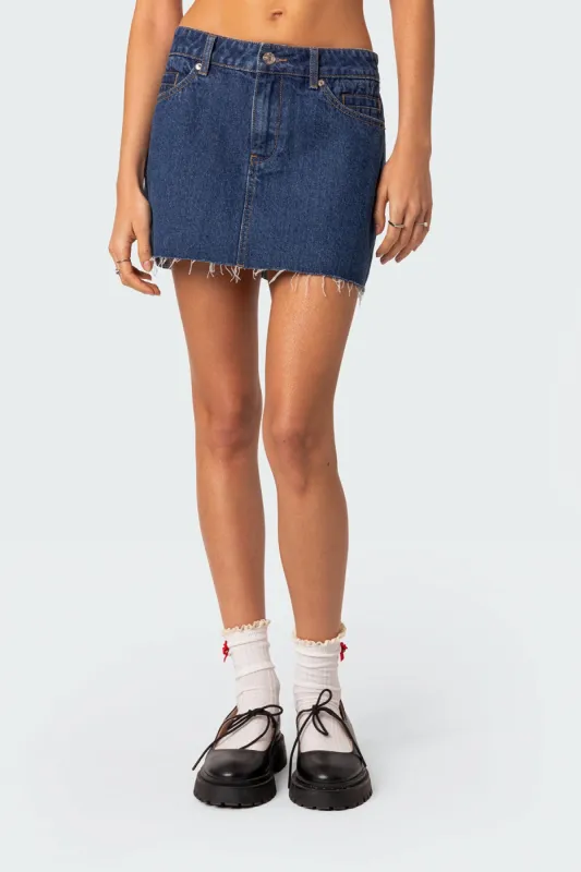 Jessie Denim Mini Skirt sold by Edikted