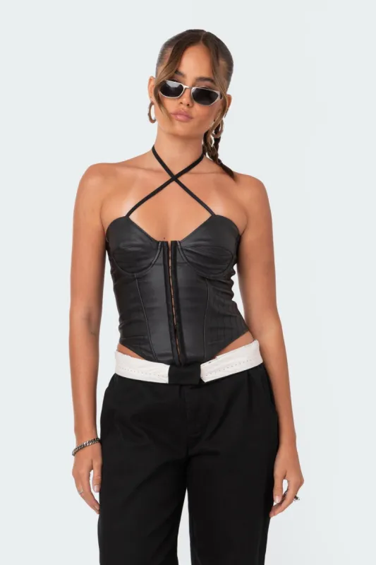 Mila Faux Leather Corset sold by Edikted