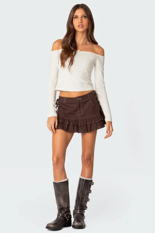 Dev Ruffle Linen Look Mini Skirt sold by Edikted