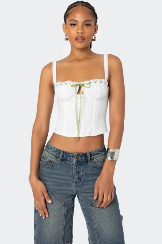 Garden Girl Ribbon Eyelet Corset sold by Edikted