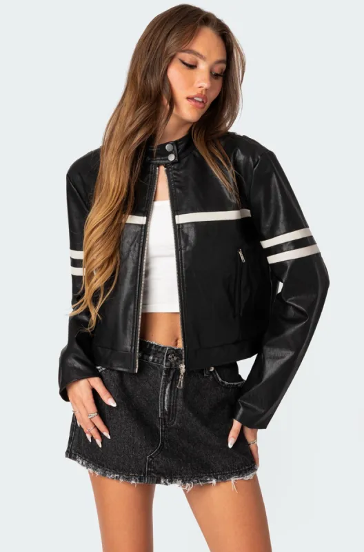 Rockstar Oversized Faux Leather Jacket sold by Edikted